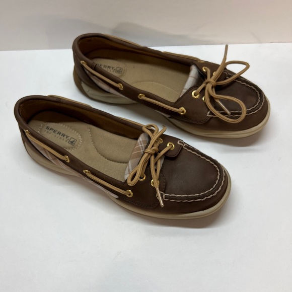 Sperry Top-Sider Boat Shoe Women's 7.5 M Angelfish Brown Leather Plaid STS90332 - Picture 2 of 7